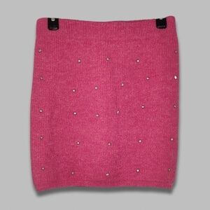 Summer Haus Mini Skirt Rhinestone Embellished Stretch Waistband Knit Pink L NWT